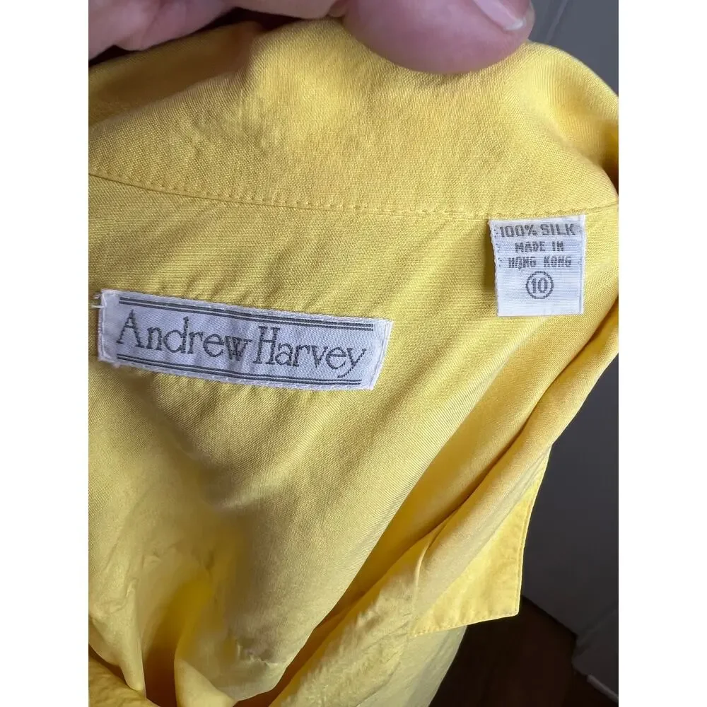 Vintage Andrew Harvey Women's 100% Silk Button Up Short Sleeve Shirt ~ Size 10